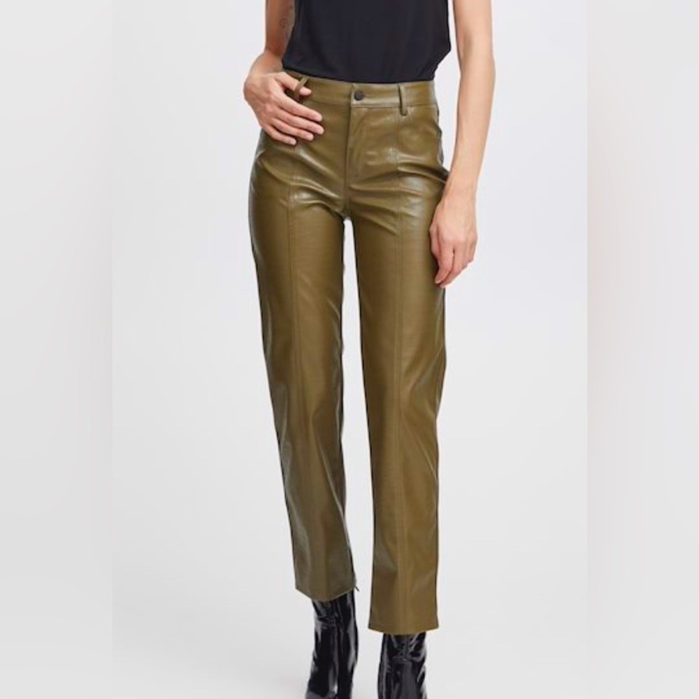 NWT BYoung Military Olive Vegan Leather Pants Size 6